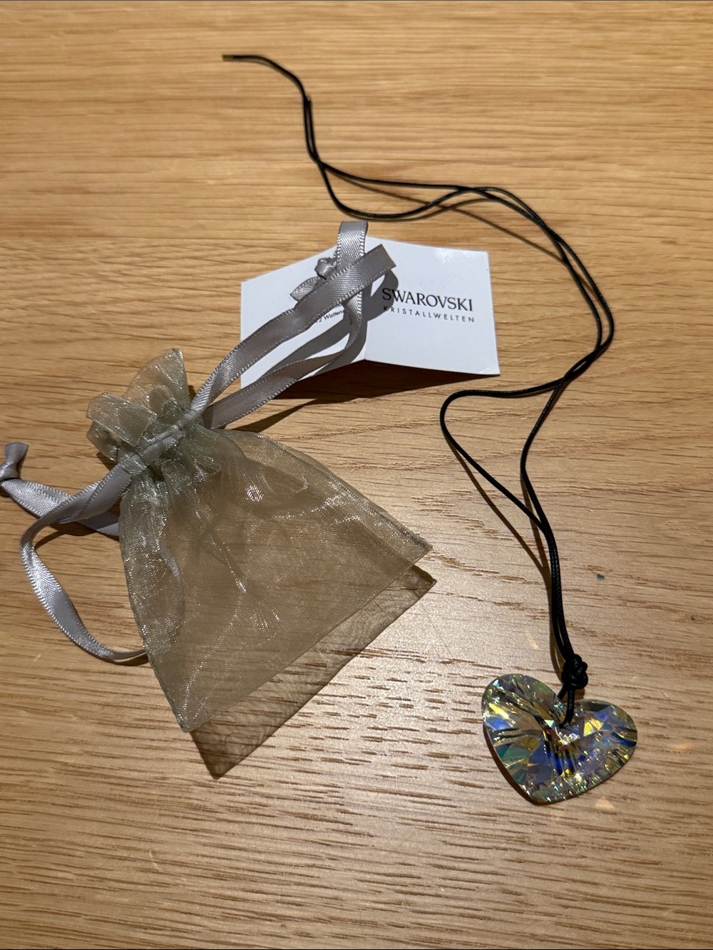 Swarovski Crystal Heart Necklace on Black Cord